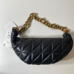[NWT] Zara Black Quilted Genuine Leather Shoulder Bag